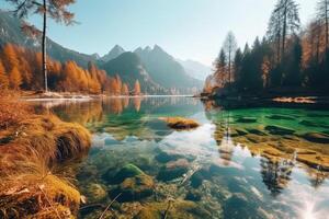 fantastisch herfst visie van bloedde meer. populair reizen bestemming in Slovenië, Europa. schoonheid wereld. generatief ai foto