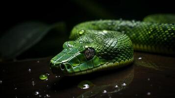 wild natuur giftig adder tong spiraal slangen in dichtbij omhoog portret gegenereerd door ai foto