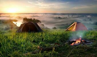 camping in steppe foto