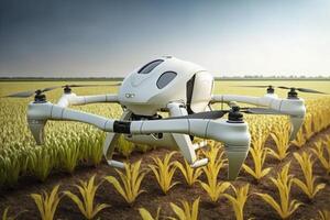 landbouw automatisering gebruik makend van drones over- Aan velden, toekomst landbouw, generatief ai foto