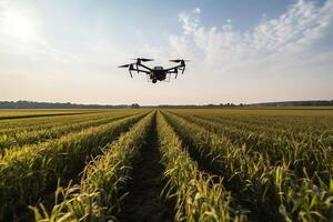 dar vlieg over- slim landbouw technologie in een maïs veld- ai gegenereerd foto