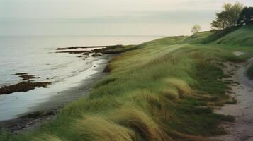 landschap van een vredig kust. natuur fotografie. ai gegenereerd foto
