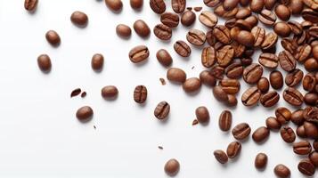 koffie bonen Aan wit achtergrond top visie gemaakt met generatief ai technologie foto