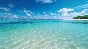 panoramisch strand oceaan zomer achtergrond, generatief ai foto