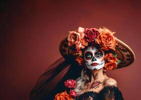 ai gegenereerd - dia de Muertos Catrina - dag van de dood achtergrond - Mexicaans cultuur foto