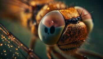 geel bij oog uitvergroot in extreem dichtbij omhoog gegenereerd door ai foto