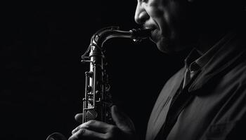 een musicus spelen messing instrument Aan stadium gegenereerd door ai foto