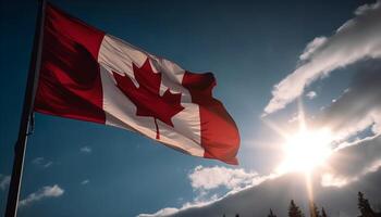 Canadees vlag golvend in helder zonlicht buitenshuis gegenereerd door ai foto