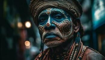 inheems cultuur portret van vrouw met gezicht verf gegenereerd door ai foto