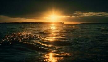 zonsondergang over- rustig zeegezicht, een nautische avontuur gegenereerd door ai foto