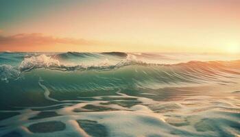 surfing Bij zonsondergang, majestueus schoonheid in beweging gegenereerd door ai foto