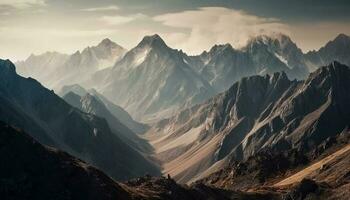 majestueus berg bereik, rustig tafereel, natuur schoonheid gegenereerd door ai foto