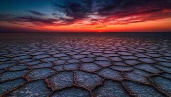 zonsondergang over- droog land, reflecterend schoonheid in natuur gegenereerd door ai foto