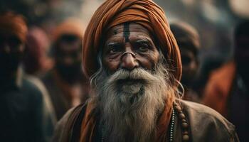 glimlachen sadhu, een portret van geestelijkheid gegenereerd door ai foto