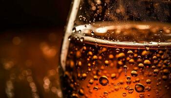 gouden bubbels in bier glas, verfrissend viering gegenereerd door ai foto