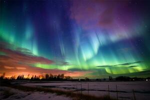 Aurora landschap met noordelijk lichten, generatief ai foto