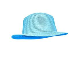 blauw wijnoogst rietje hoed geïsoleerd Aan wit achtergrond foto