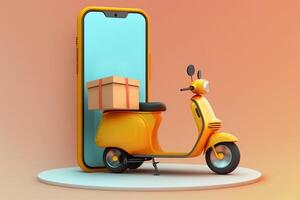 levering onderhoud door scooter. snel voedsel levering app. generatief ai foto