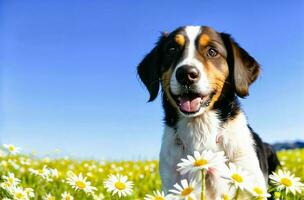 honden en de pracht van van de natuur velden, gazons, blauw luchten, terriër puppy's, bloemen, en levendig zoogdieren net zo geliefde huisdieren foto