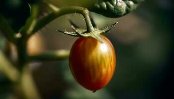 sappig tomaat rijp voor gezond aan het eten, gegroeid in biologisch tuin generatief ai foto
