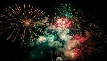 vierde van juli viering levendig kleuren, exploderend vuurwerk, vreugdevol partij gegenereerd door ai foto