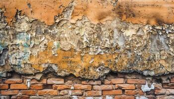 pellen uit roestig metaal creëert abstract getextureerde effect Aan steen muur gegenereerd door ai foto