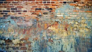 ruw, verweerd steen muur met abstract getextureerde effect en kleuren gegenereerd door ai foto