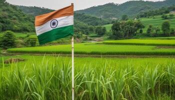 groen rijst- rijstveld groei in rustig landelijk landschap landschap gegenereerd door ai foto