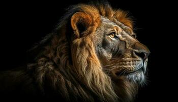 majestueus leeuwin staren met alertheid, sterkte en agressie in natuur gegenereerd door ai foto