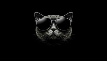 schattig katje met zonnebril, op zoek Bij camera in monochroom portret gegenereerd door ai foto