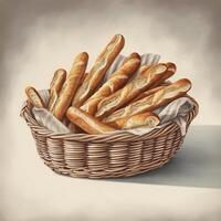 baguette is een langgevormd brood en de grootte is groot, en de structuur is heel knapperig. ai gegenereerd foto