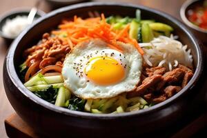 voorraad foto van Bibimbap soms geromaniseerd net zo bi bim bap voedsel fotografie generatief ai