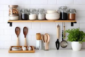 voorraad foto van modern keuken teller top met huiselijk fotografie generatief ai