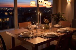 voorraad foto van professioneel catalogus beeld met vol dining kamer tafel fotografie generatief ai