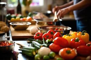 voorraad foto van binnen voedsel festival keuken koken iets professioneel voedsel fotografie ai gegenereerd