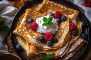 voorraad foto van mijl crêpe Aan de keuken vlak leggen fotografie generatief ai