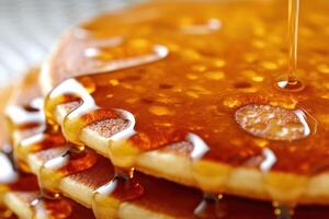 voorraad foto van pannenkoek met honing glazuur voedsel fotografie generatief ai