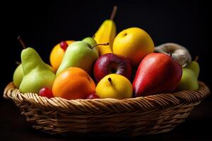 voorraad foto van mengen fruit Aan de mand redactioneel voedsel fotografie generatief ai