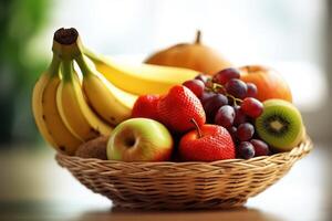 voorraad foto van mengen fruit Aan de mand redactioneel voedsel fotografie generatief ai