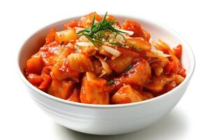 voorraad foto van Kimchi is een traditioneel Koreaans banchan bestaande van gezouten en gefermenteerd groenten voedsel fotografie generatief ai