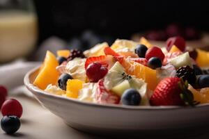 voorraad foto van fruit salade met kaas en mayonaise redactioneel voedsel fotografie generatief ai