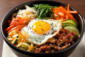 voorraad foto van Bibimbap soms geromaniseerd net zo bi bim bap voedsel fotografie generatief ai