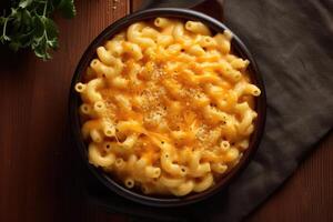 voorraad foto van macaroni en kaas vlak leggen fotografie generatief ai