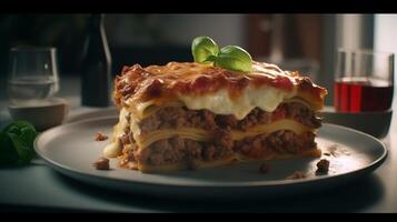 voorraad foto van hyperrealistisch portret van lasagne Italië voedsel fotografie generatief ai