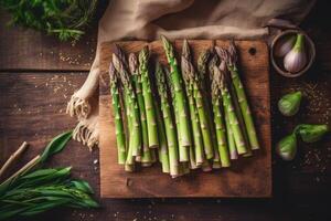 voorraad foto asperges in keuken tafel vlak leggen ai gegenereerd