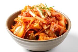 voorraad foto van Kimchi is een traditioneel Koreaans banchan bestaande van gezouten en gefermenteerd groenten voedsel fotografie generatief ai
