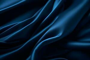 glad elegant donker blauw zijde of satijn luxe kleding structuur kan gebruik net zo abstract achtergrond. luxueus achtergrond ontwerp. ai gegenereerd foto
