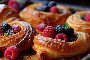 voorraad foto van viennoiserie met mengen BES viennoiserie zijn Frans gebakken voedsel fotografie generatief ai