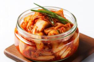 voorraad foto van Kimchi is een traditioneel Koreaans banchan bestaande van gezouten en gefermenteerd groenten voedsel fotografie generatief ai