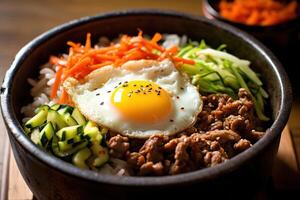 voorraad foto van Bibimbap soms geromaniseerd net zo bi bim bap voedsel fotografie generatief ai